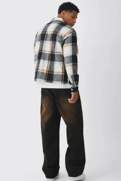 Relaxed Rigid Brown Washed Jeans | BoohooMAN UK