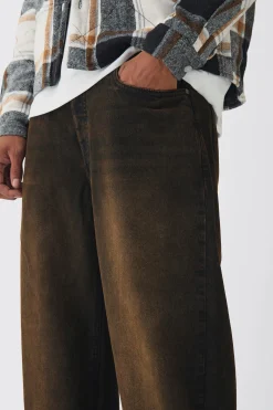 Relaxed Rigid Brown Washed Jeans | BoohooMAN UK