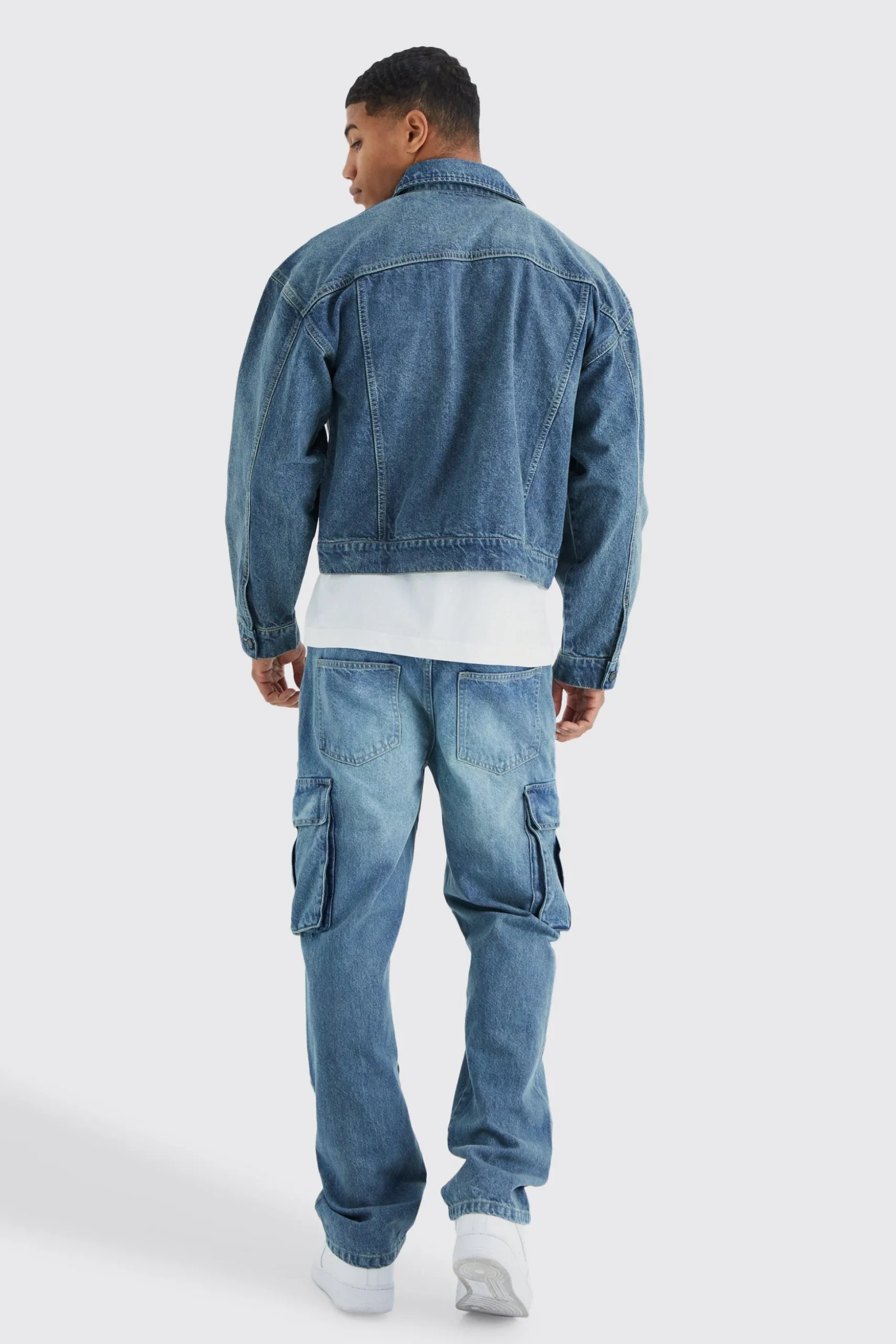 Relaxed Rigid Cargo Jeans | BoohooMAN UK