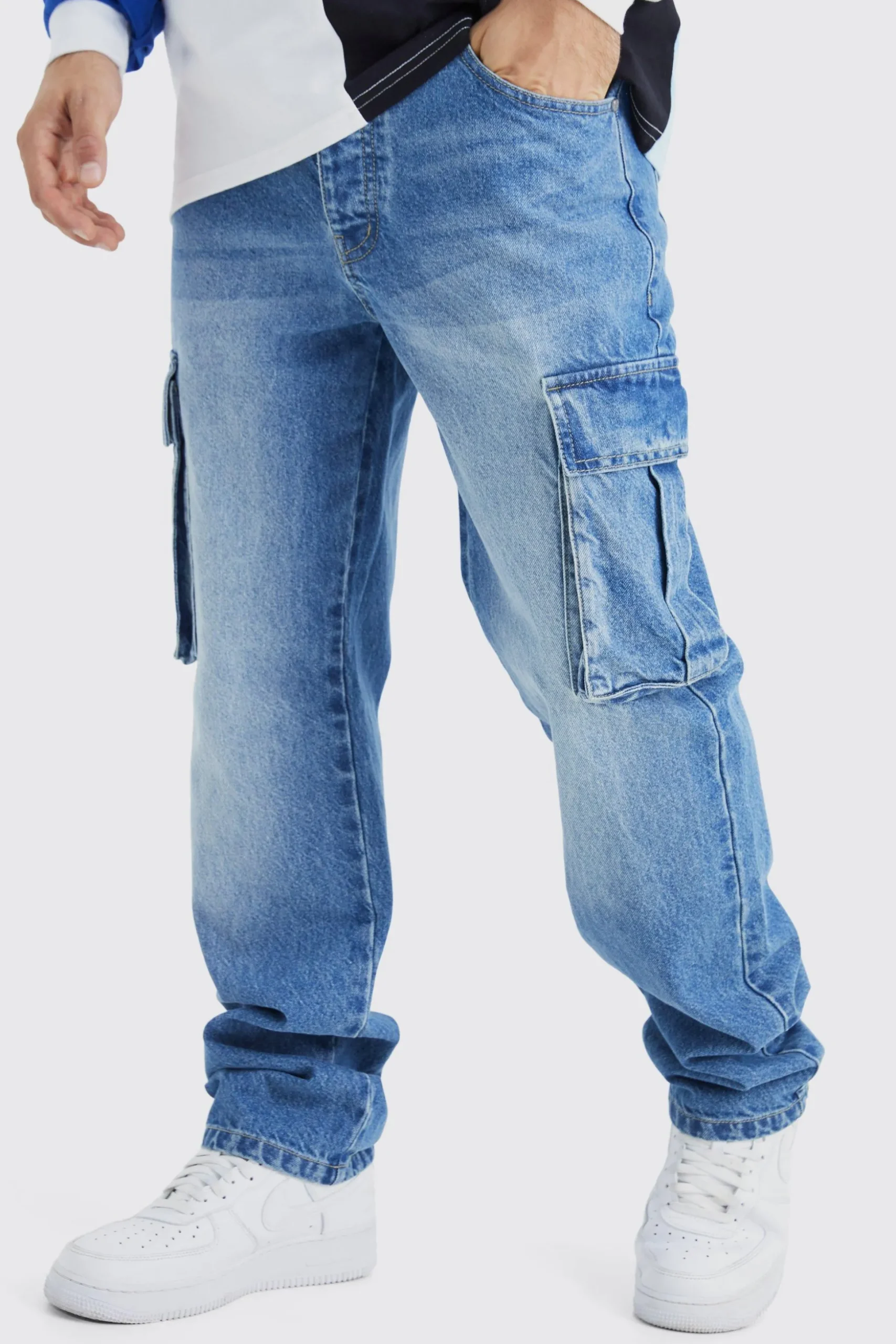 Relaxed Rigid Cargo Jeans | BoohooMAN UK