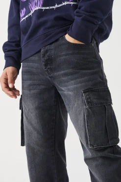 Relaxed Rigid Cargo Jeans | BoohooMAN UK