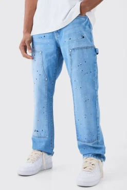 Relaxed Rigid Carpenter Paint Splatter Jeans | BoohooMAN UK