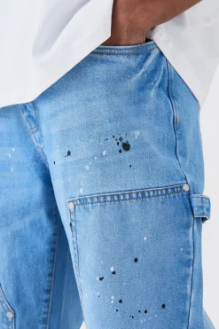Relaxed Rigid Carpenter Paint Splatter Jeans | BoohooMAN UK