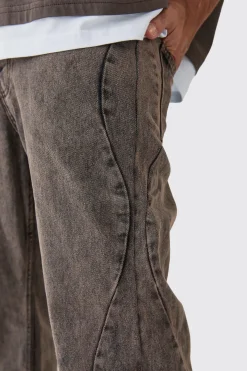 Relaxed Rigid Curved Side Seam Overdyed Jeans | BoohooMAN UK