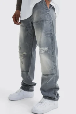 Relaxed Rigid Dirty Wash Carpenter Jeans | BoohooMAN UK