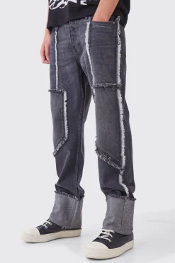 Relaxed Rigid Distressed Seam Denim Jean | BoohooMAN UK