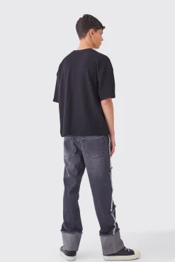 Relaxed Rigid Distressed Seam Denim Jean | BoohooMAN UK