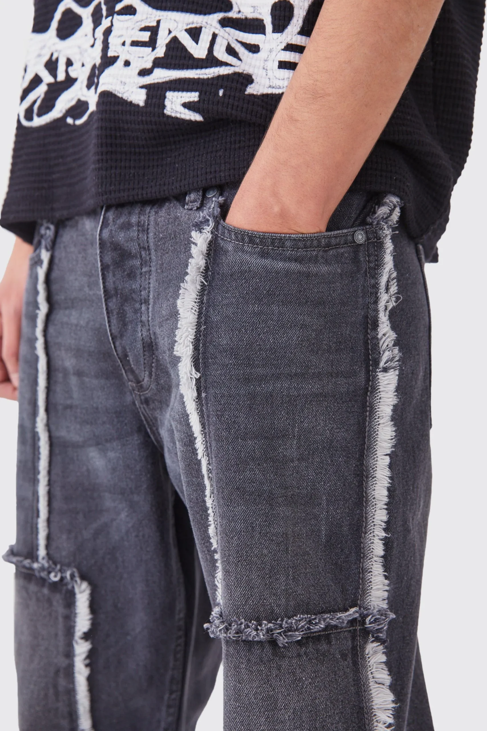 Relaxed Rigid Distressed Seam Denim Jean | BoohooMAN UK