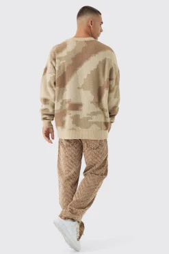 Relaxed Rigid Distressed Jacquard Jeans | BoohooMAN UK