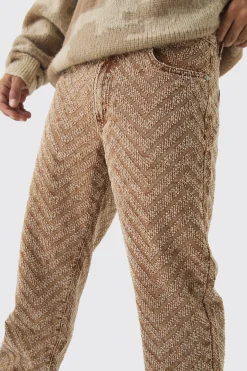 Relaxed Rigid Distressed Jacquard Jeans | BoohooMAN UK
