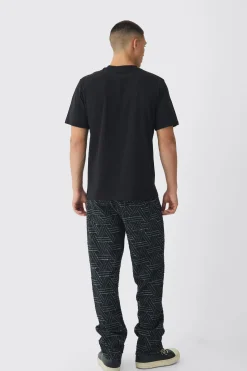 Relaxed Rigid Distressed Jacquard Jeans | BoohooMAN UK
