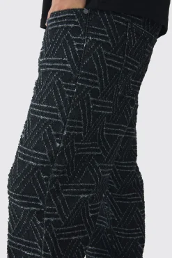 Relaxed Rigid Distressed Jacquard Jeans | BoohooMAN UK