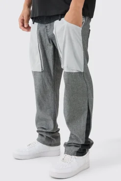 Relaxed Rigid Double Waistband Reverse Cut & Sew Denim Jean | BoohooMAN UK