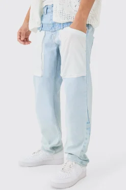 Relaxed Rigid Double Waistband Reverse Cut & Sew Denim Jean | BoohooMAN UK