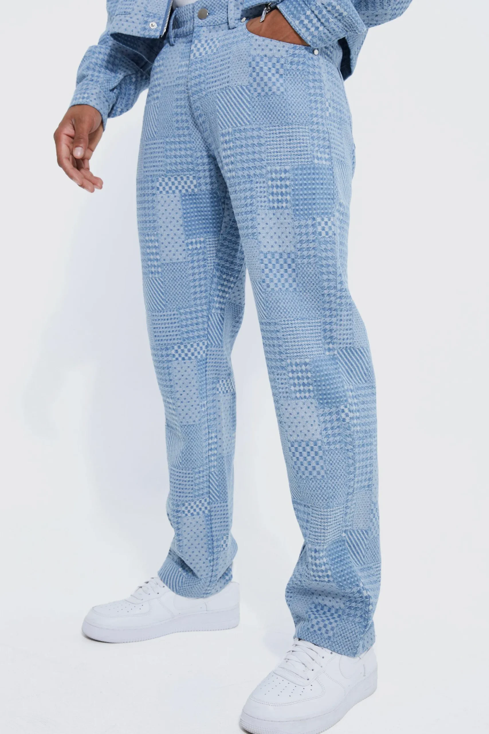 Relaxed Rigid Fabric Interest Jeans | BoohooMAN UK