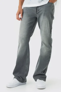 Relaxed Rigid Flare Jean In Mid Grey | BoohooMAN UK