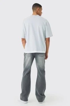 Relaxed Rigid Flare Jean In Mid Grey | BoohooMAN UK