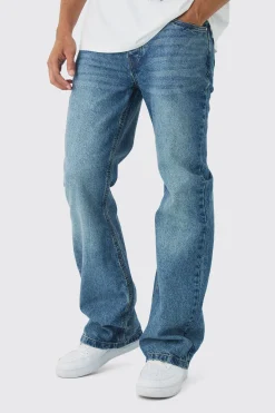 Relaxed Rigid Flare Jean In Vintage Blue | BoohooMAN UK