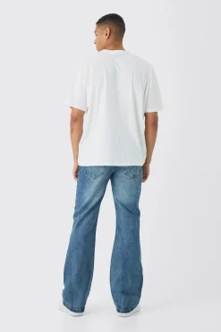 Relaxed Rigid Flare Jean In Vintage Blue | BoohooMAN UK
