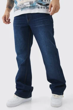 Relaxed Rigid Flare Jean In Indigo | BoohooMAN UK