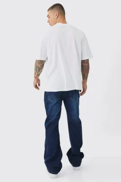 Relaxed Rigid Flare Jean In Indigo | BoohooMAN UK
