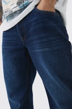 Relaxed Rigid Flare Jean In Indigo | BoohooMAN UK