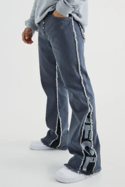 Relaxed Rigid Flare Offcl Panel Jeans | BoohooMAN UK