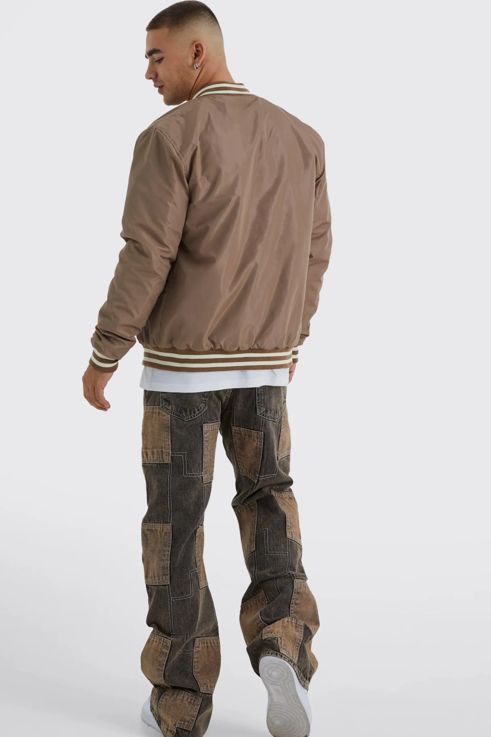 Relaxed Rigid Flare Patchwork Jeans | BoohooMAN UK