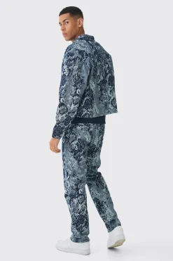 Relaxed Rigid Floral Jacquard Jeans | BoohooMAN UK