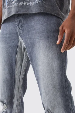 Relaxed Rigid Gusset Flare Washed Ripped Jeans | BoohooMAN UK