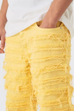 Relaxed Rigid Hyper Distressed Overdye Denim Jean In Yellow | BoohooMAN UK
