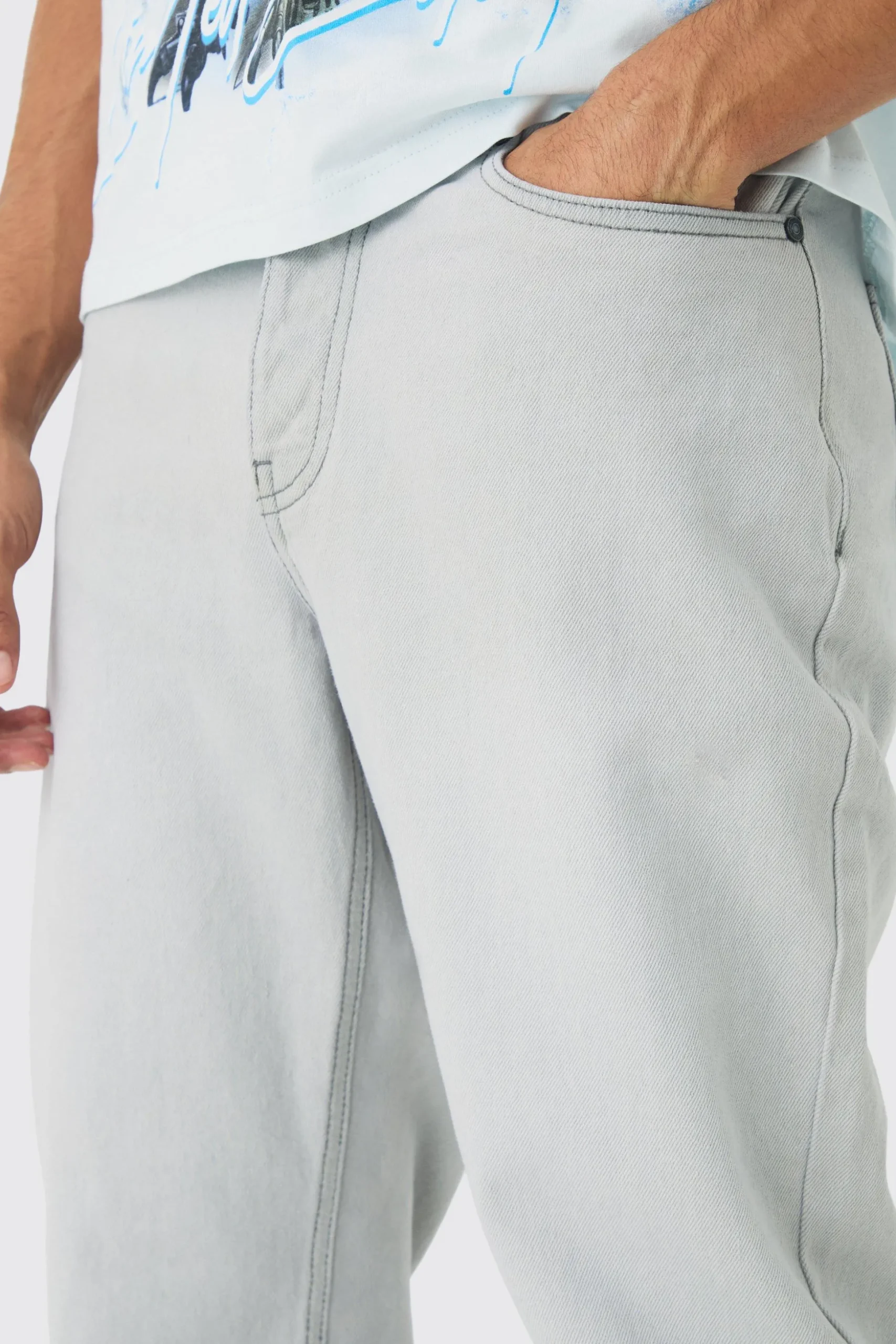 Relaxed Rigid Jean In Ice Grey | BoohooMAN UK