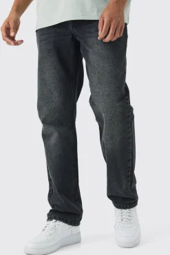 Relaxed Rigid Jean In Washed Black | BoohooMAN UK