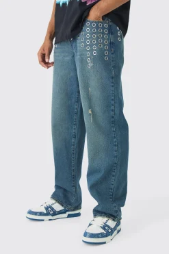 Relaxed Rigid Metal Hardware Jeans | BoohooMAN UK