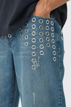 Relaxed Rigid Metal Hardware Jeans | BoohooMAN UK