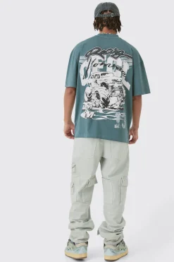 Relaxed Rigid Multi Pocket Cargo Jeans In Stone | BoohooMAN UK