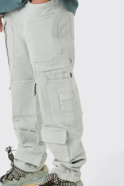 Relaxed Rigid Multi Pocket Cargo Jeans In Stone | BoohooMAN UK
