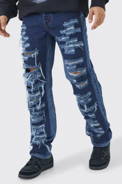 Relaxed Rigid Multi Rip Panelled Jean | BoohooMAN UK