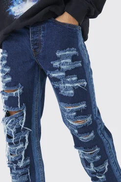 Relaxed Rigid Multi Rip Panelled Jean | BoohooMAN UK