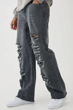 Relaxed Rigid Official Print Ripped Jeans | BoohooMAN UK
