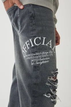 Relaxed Rigid Official Print Ripped Jeans | BoohooMAN UK