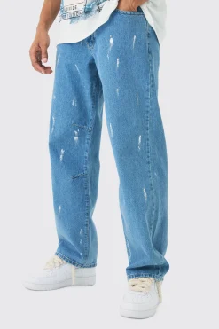 Relaxed Rigid Paint Splatter Denim Jeans | BoohooMAN UK