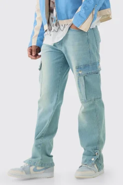 Relaxed Rigid Popper Hem Cargo Jeans | BoohooMAN UK