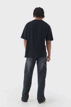 Relaxed Rigid Popper Hem Cargo Jeans | BoohooMAN UK