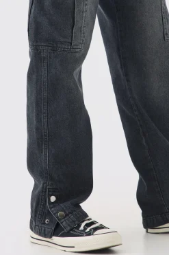 Relaxed Rigid Popper Hem Cargo Jeans | BoohooMAN UK