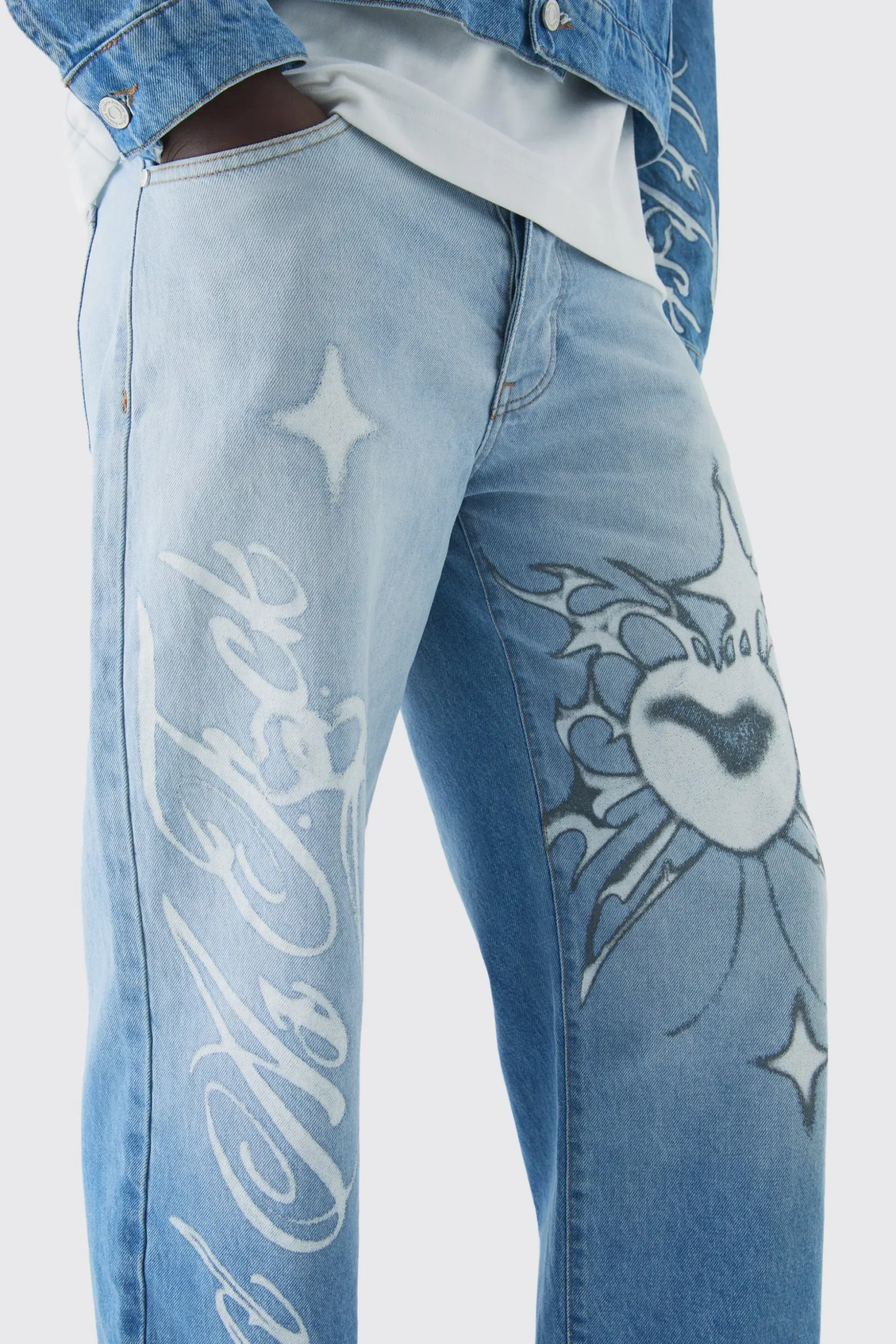 Relaxed Rigid Pride Printed Jeans | BoohooMAN UK