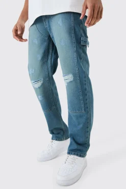 Relaxed Rigid Ripped Knee Carpenter Jeans In Light Blue | BoohooMAN UK