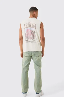 Relaxed Rigid Ripped Let Down Hem Jeans With Extended Drawcords In Green Wash | BoohooMAN UK