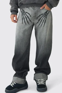 Relaxed Rigid Skeleton Hand Washed Jeans | BoohooMAN UK