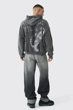 Relaxed Rigid Skeleton Hand Washed Jeans | BoohooMAN UK